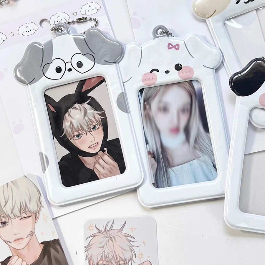 Kpop Photocard Holder with Keychain Y2K Kawaii dog Photo Card Sleeves ID Badge Holder Card Protector 3