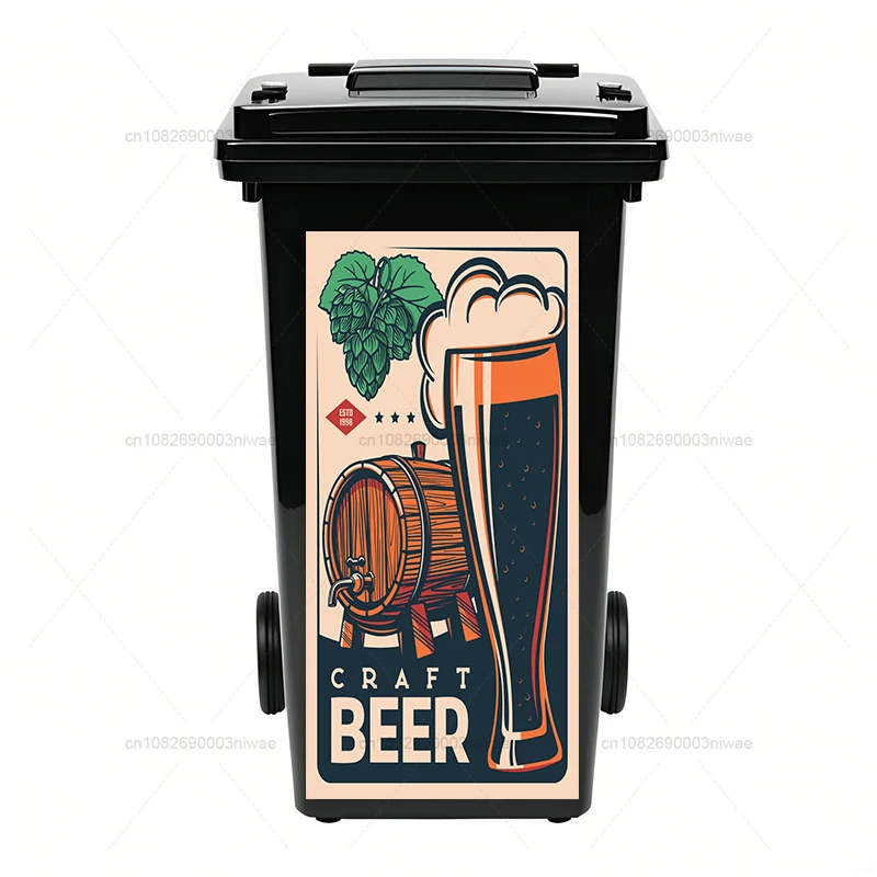 Trash Can Sticker Beer pattern series outdoor trash can stickers decorative murals PVC waterproof and oil resistant stickers