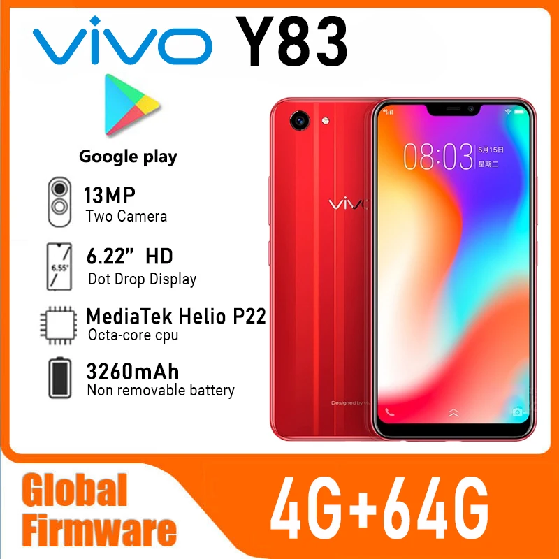 

Global firmware Vivo y83 smartphone RAM 4GB ROM 64GB camera13MP 1520x720 pixels MediaTek Helio P22