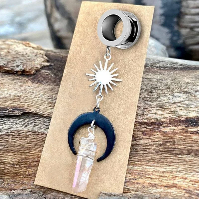 18 Mm Ear Gauges Pair Of Wooden Sun & Moon Ear Gauges - Hollow - Foto 10