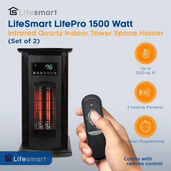1500 Watts Infrared Quartz Indoor Home Tower Space Heater with Adjusting Temperatures and Remote Controls Black 2 Pack 2