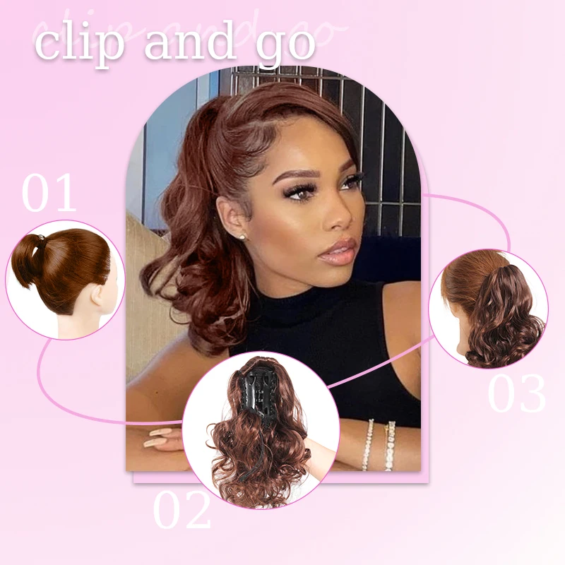 10inch Wavy Hair Ponytail Extensions Hairpiece Short Wavy Claw Clip Ponytail with Drawstring for Women Daily Party Use Hair Wig