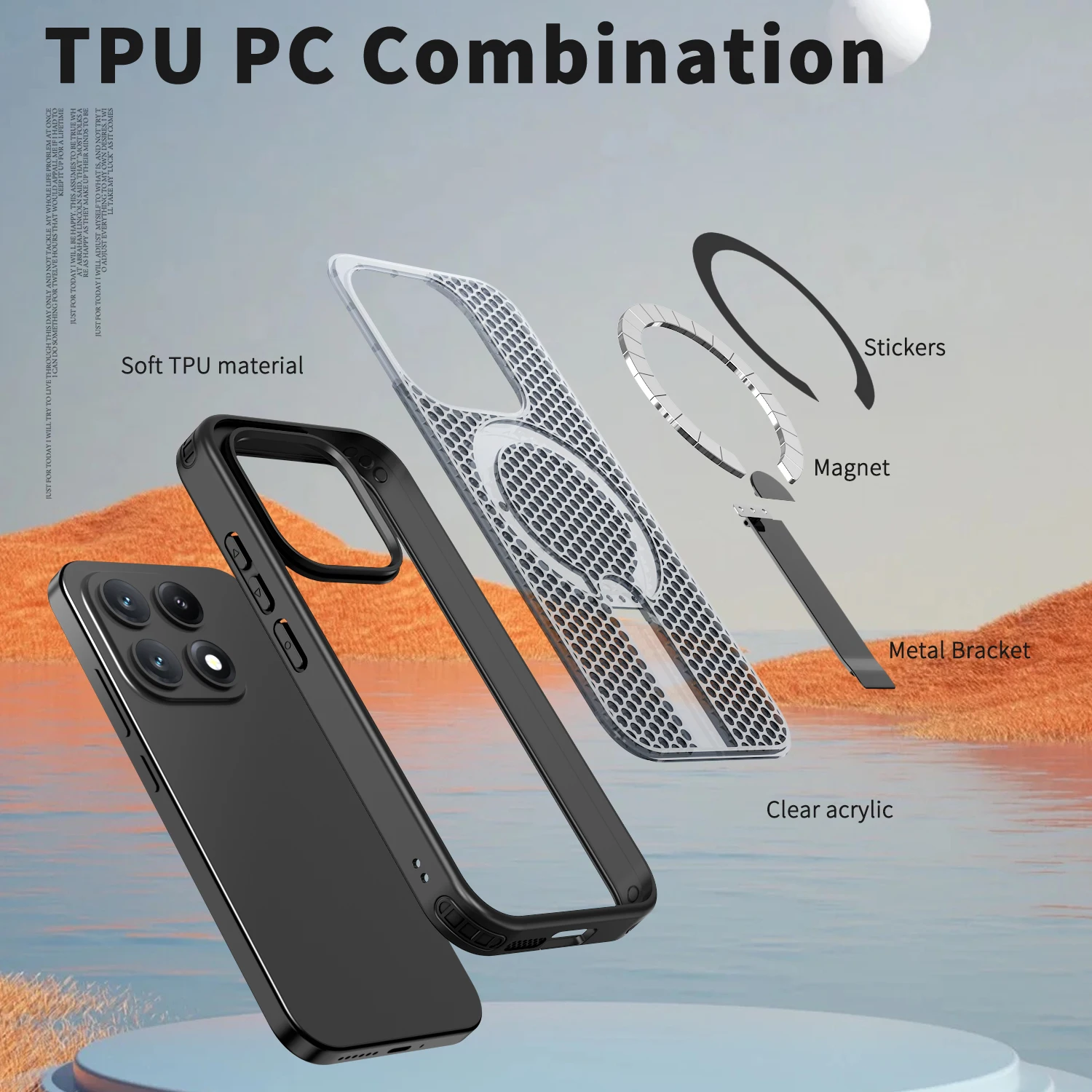 Magnetic Armor Phone Case with Cooling Hole Design and Metal Bracket