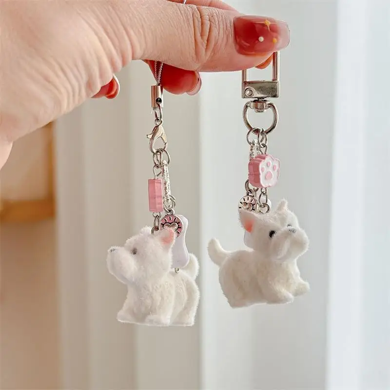Nette Cartoon Schöne Tier Beflockung West Highland Welpen Schlüsselbund Anhänger Rucksack Ornamente Tasche Lanyard Telefon Kette Paar Geschenke