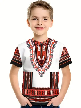 Retro Ethnic Style 3d Print Tee Shirt Kids Boys Clothes Short Sleeve Casual Children's Clothing Fashion T Shirt For Boys