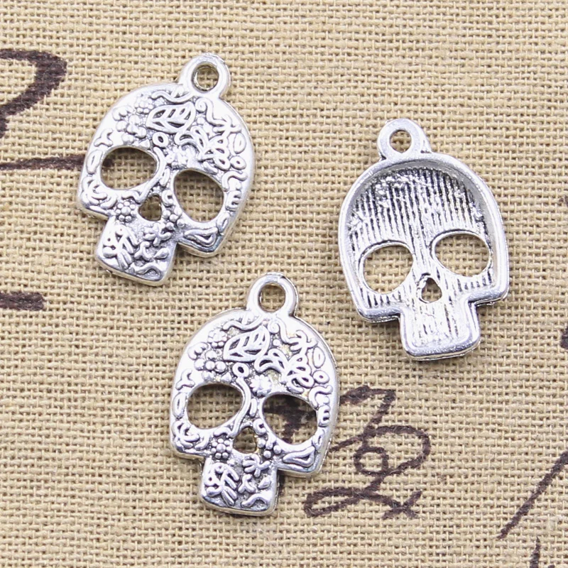 20 stücke Charms Schädel Skelett Kopf 24x16mm antike silberne Farbe Anhänger DIY Handwerk machen Ergebnisse handgemachten tibetischen Schmuck