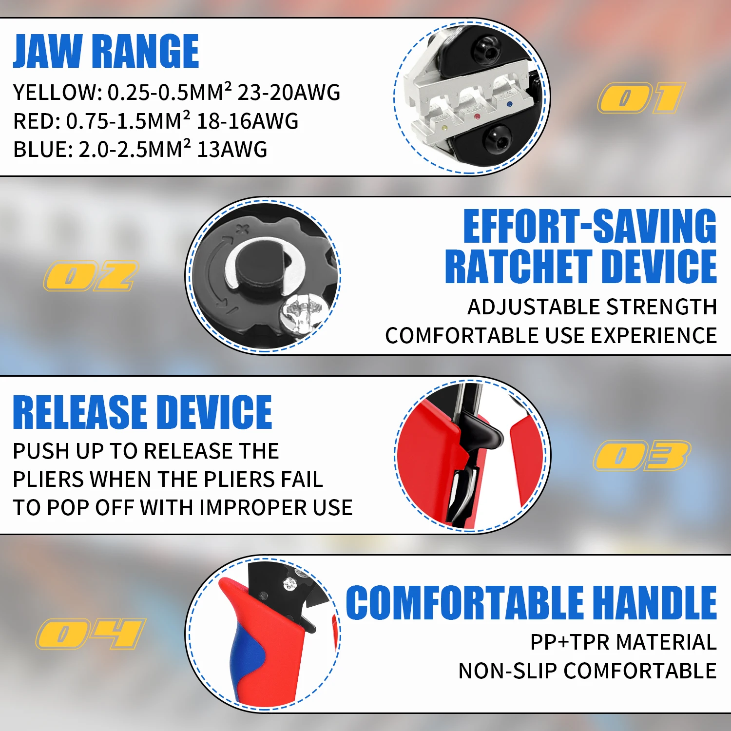 SN-02C Wire Crimping Plier Insulated Wire Electrical Connectors Crimper-Butt, Ring, Spade, Terminals Cable Lugs Assortment Tool Kit crimping tools crimping pliers
