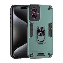 Shockproof Armor Phone Case with Magnetic Ring Stand and Back Cover for Motorola Moto G05 (Dark Green)