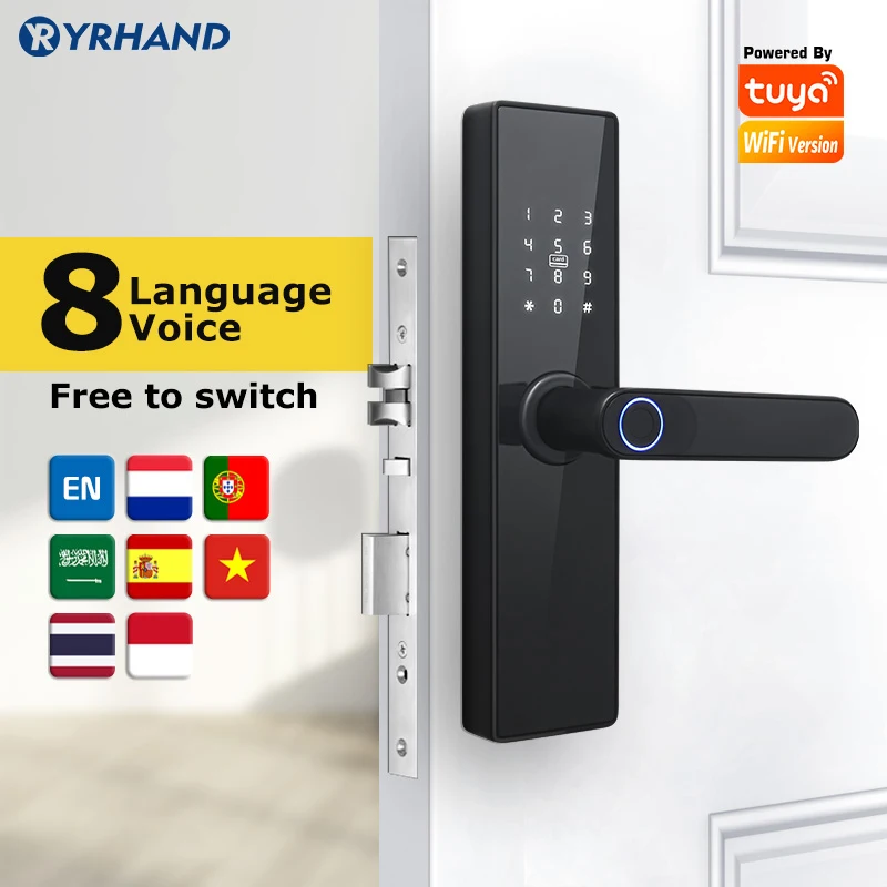 

H4 Wifi Electronic Door Lock With Tuya APP Remotely Biometric Fingerprint Password Key Unlock tuya smart door lock