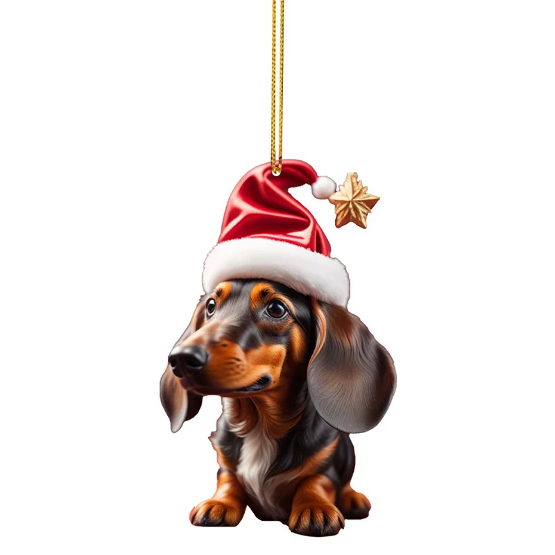 Dachshund Christmas Tree Pendants Sausage Dog Hanging Ornaments For Home Winter Xmas Party