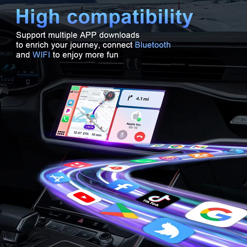 Dongle CarPlay wireless 2in1 Adattatore automatico Android wireless AI Smart Box Sistemi intelligenti per auto per auto con CarPlay cablato - Image 2