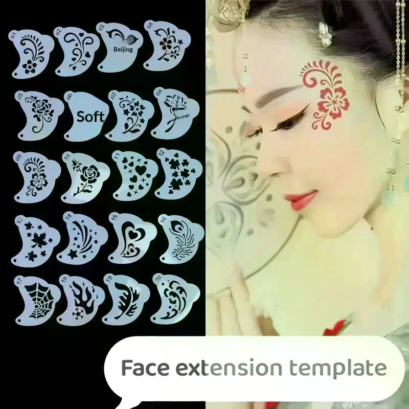 재사용 가능한 페이스 페인팅 스텐실 - 내구성이 뛰어난 애완동물용 플라스틱, 다양한 꽃무늬, 거미줄, 하트 디자인으로 세척 및 재사용 가능 20개