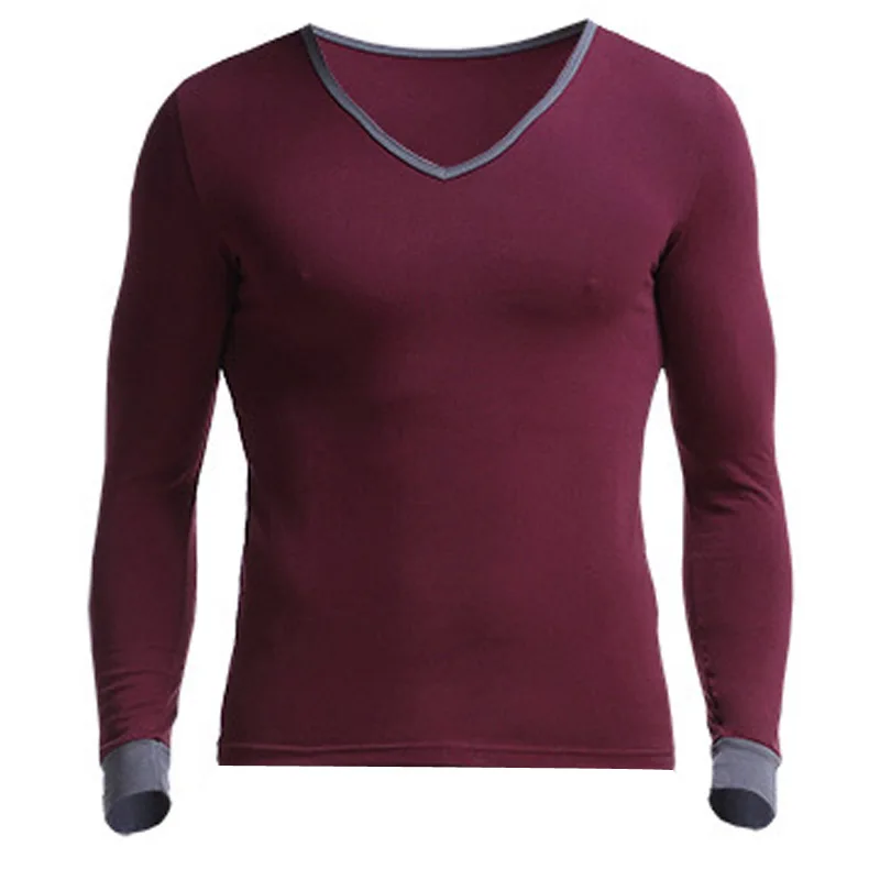 Mens Basic Underwear Long Johns Men Comfortable Cotton Slim Long Sleeve Top Large V-Neck Bottoming Shirt Solid Color Men T-Shirt 3