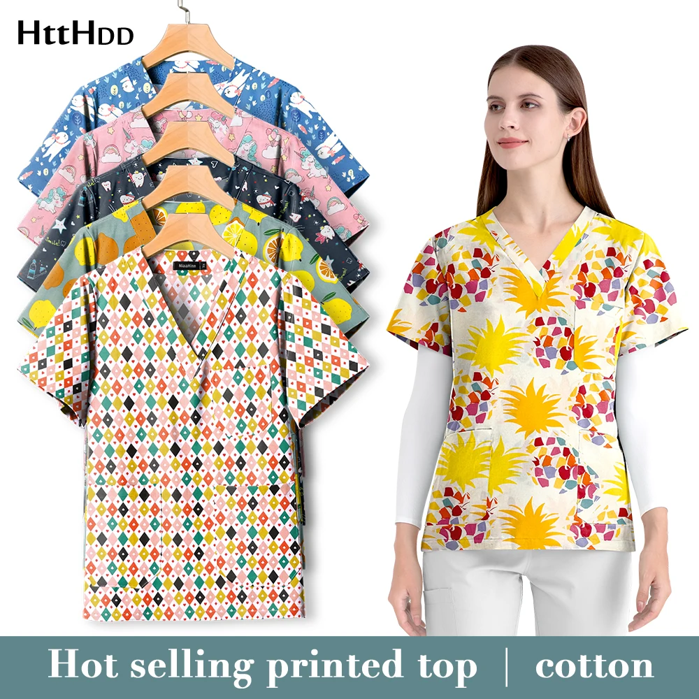 

Оптовая продажа, женский топ с V-образным вырезом и коротким рукавом, рабочая одежда для красоты, спа, ухода за ребенком, рубашка, Пыленепроницаемая одежда, зубная щетка для мужчин