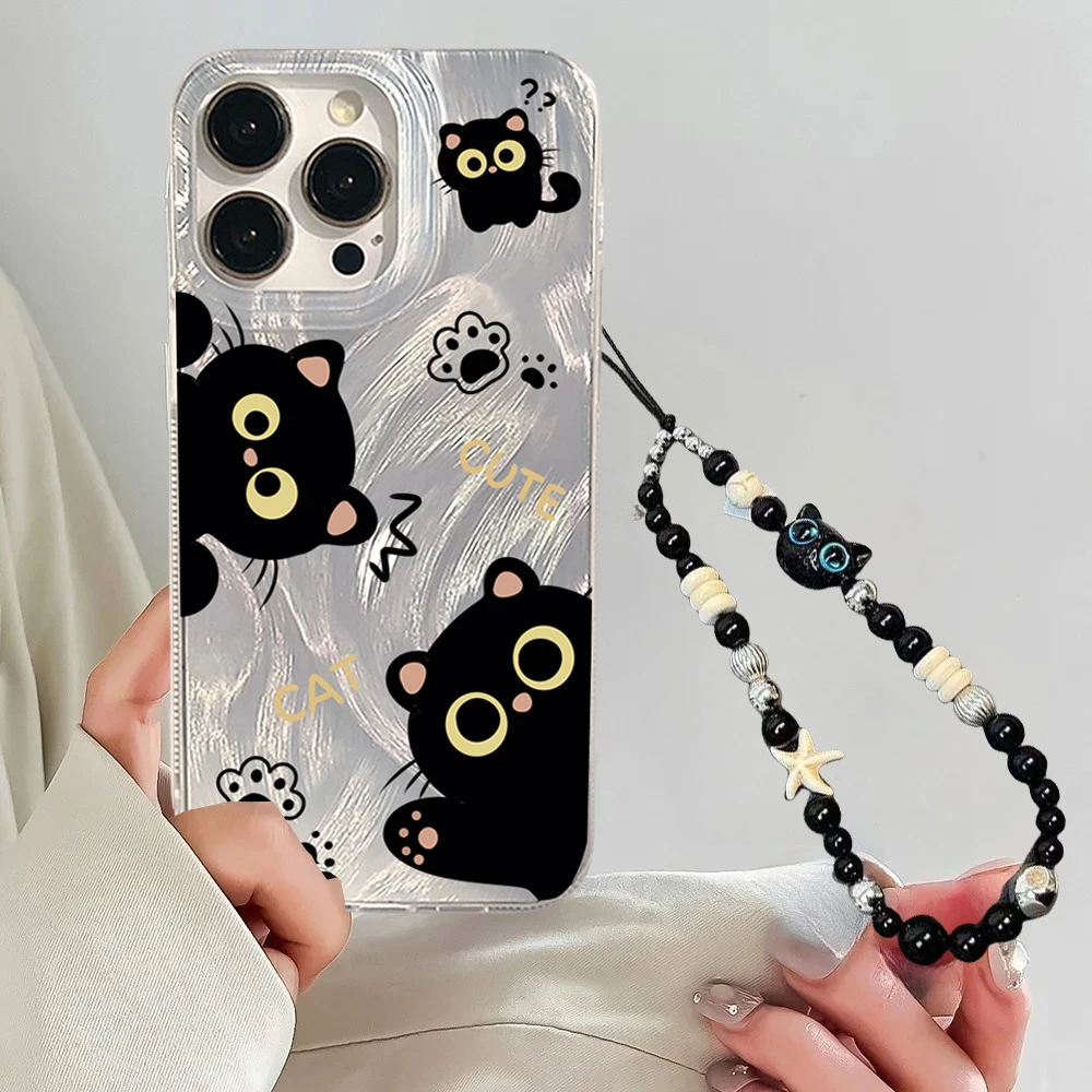 Cute Laser Silver Blue Black Cat Butterfly Phone Case Cover