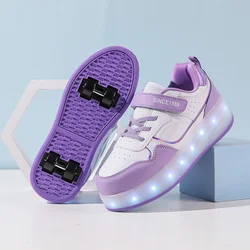 Kids' LED Light-Up 4-Wheel Roller Skate Sneakers - Flashing Outdoor Casual Shoes - 30 (LB-2988-Purple)