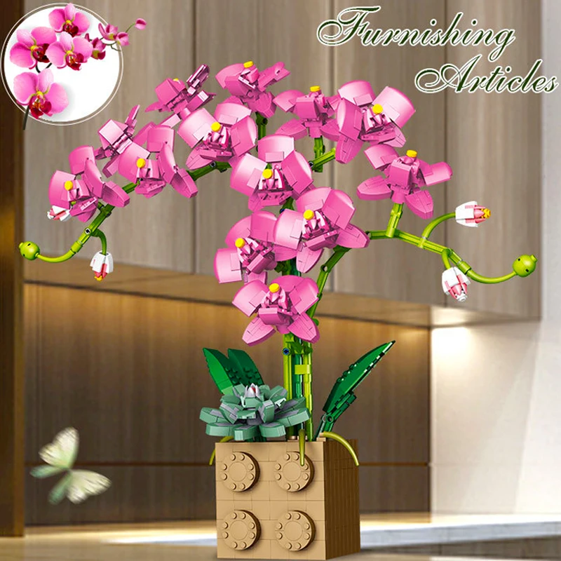 

1369PCS Orchid Flower Bonsai Potted Building Blocks Simulation Bouquet Plant DIY Home Decoration Assemble Bricks Toys Girls Gift