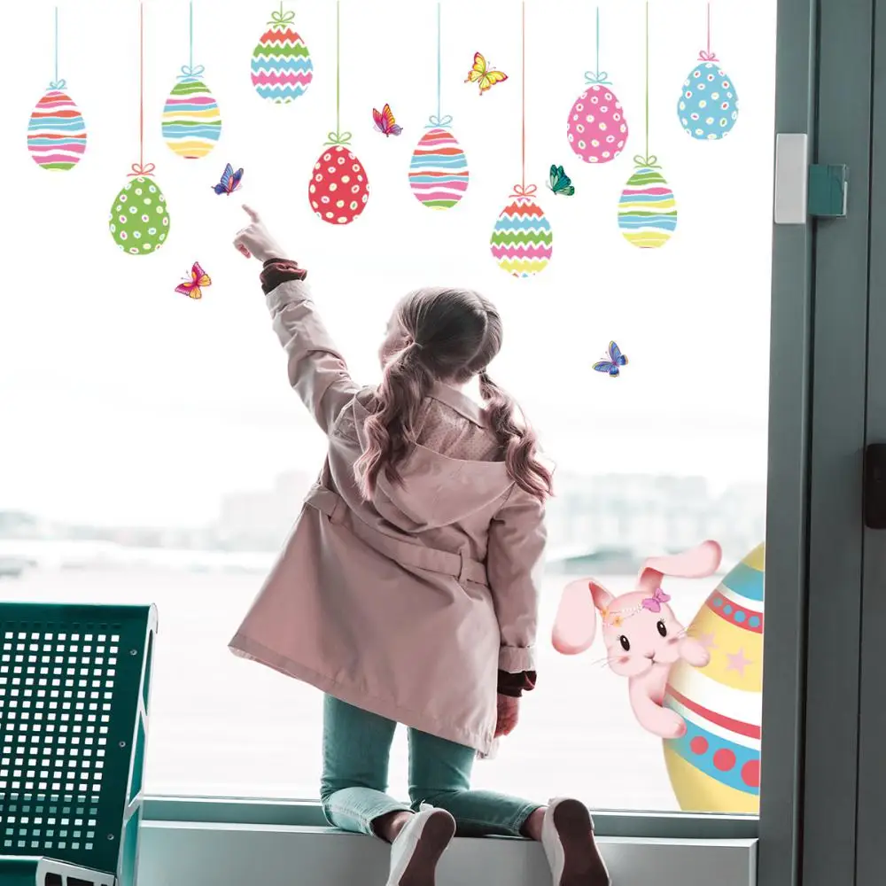 Star Room Decorations Blue Rabbit Egg Easter PVC Static Film Glass Window Wall Stickers