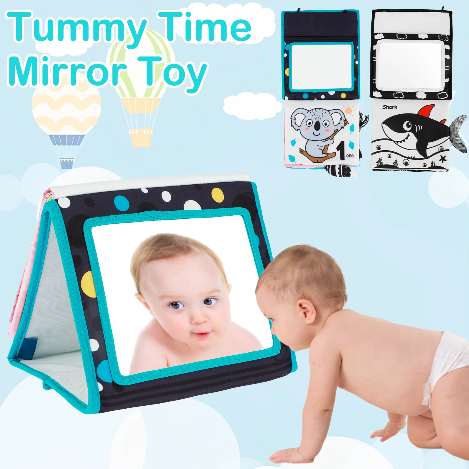 Tummy Time Baby Floor Mirror Cartoon Soft Cloth Book 6-12 Months Baby Parent-child Interactive Montessori Development Crawl Toys