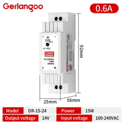 Universal Industrial Din Rail Power Supply Switch, Single Output, 100 - 240VAC Input, Multi - Wattage Options (DR 15W 24V)