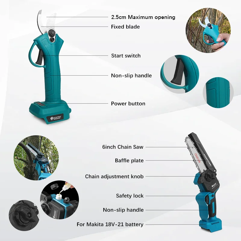 Electric Goddess Brushless For Makita 18V Battery Electric Pruning Shears Chainsaw Portable Cordless Combination Gardening Tool