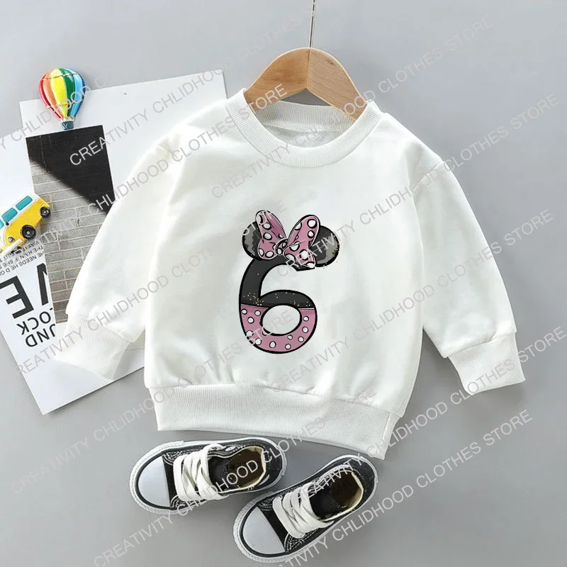 Minnie Children's Sweatshirt Clothes for Girls Number 1-14 Kawaii Disney Pullover Fashion Anime Cartoons Casual Boy Kids Tops