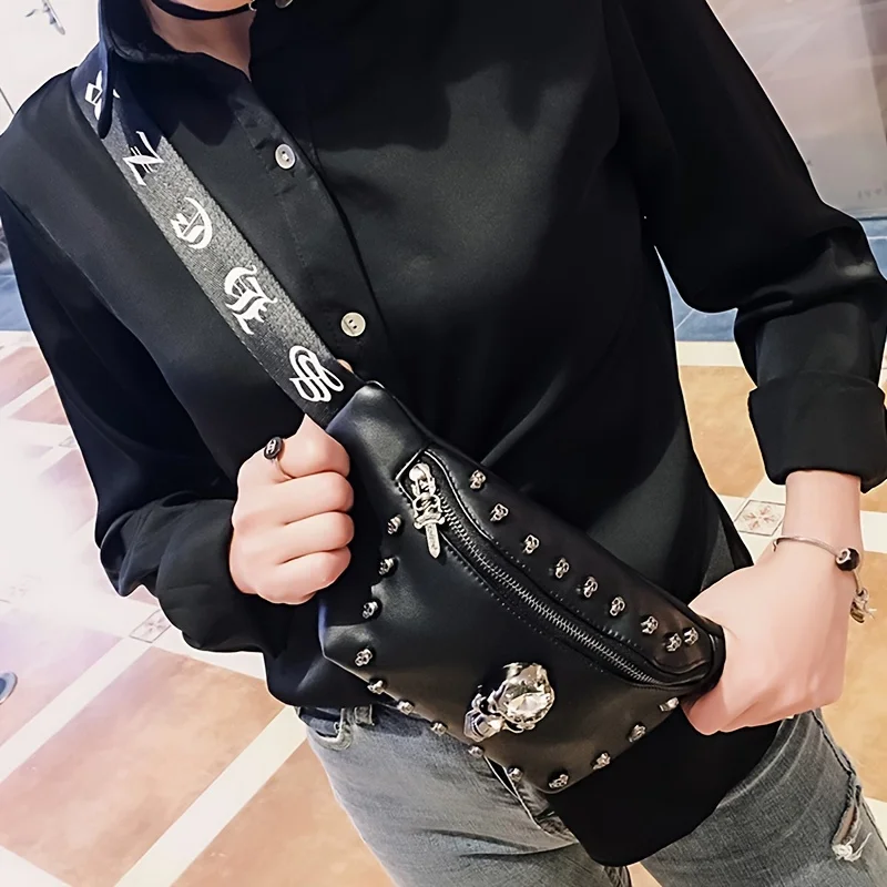 

New fashion chest bag men's cross-body bag Korean version of the Pu one-shoulder straddle bag skull personality Fanny Pack