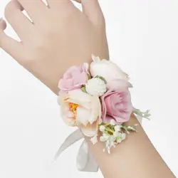 Flor artificial pulseira atraente flor de seda do falso durável para o casamento mão flor pulso corsage pulseira