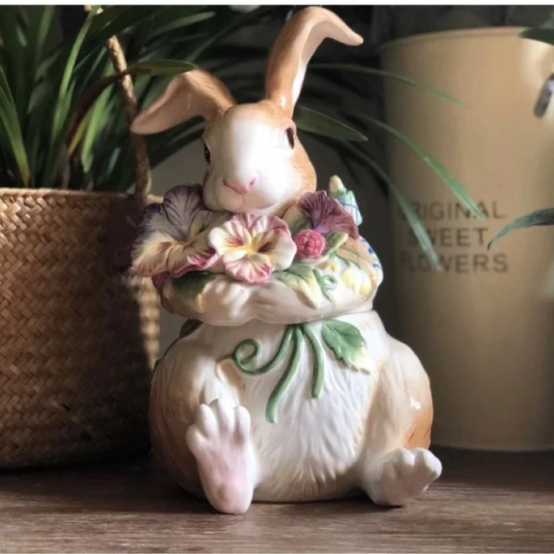 American Hand-painted Idyllic Dishes Ceramic Rabbit Teapot Coffee Cup Dinner Plates Garden Afternoon Tea Set Snack Storage