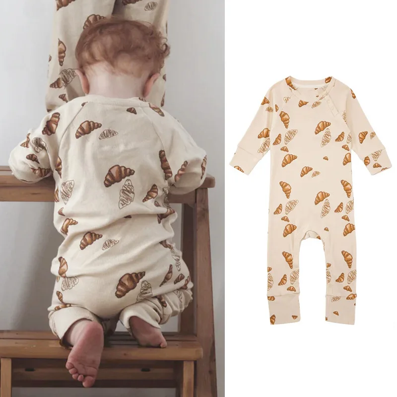 Jenny&Dave Baby and toddler pure cotton romper jumpsuit 2023 autumn new men's and women's buttocks long sleeved flat angle climb