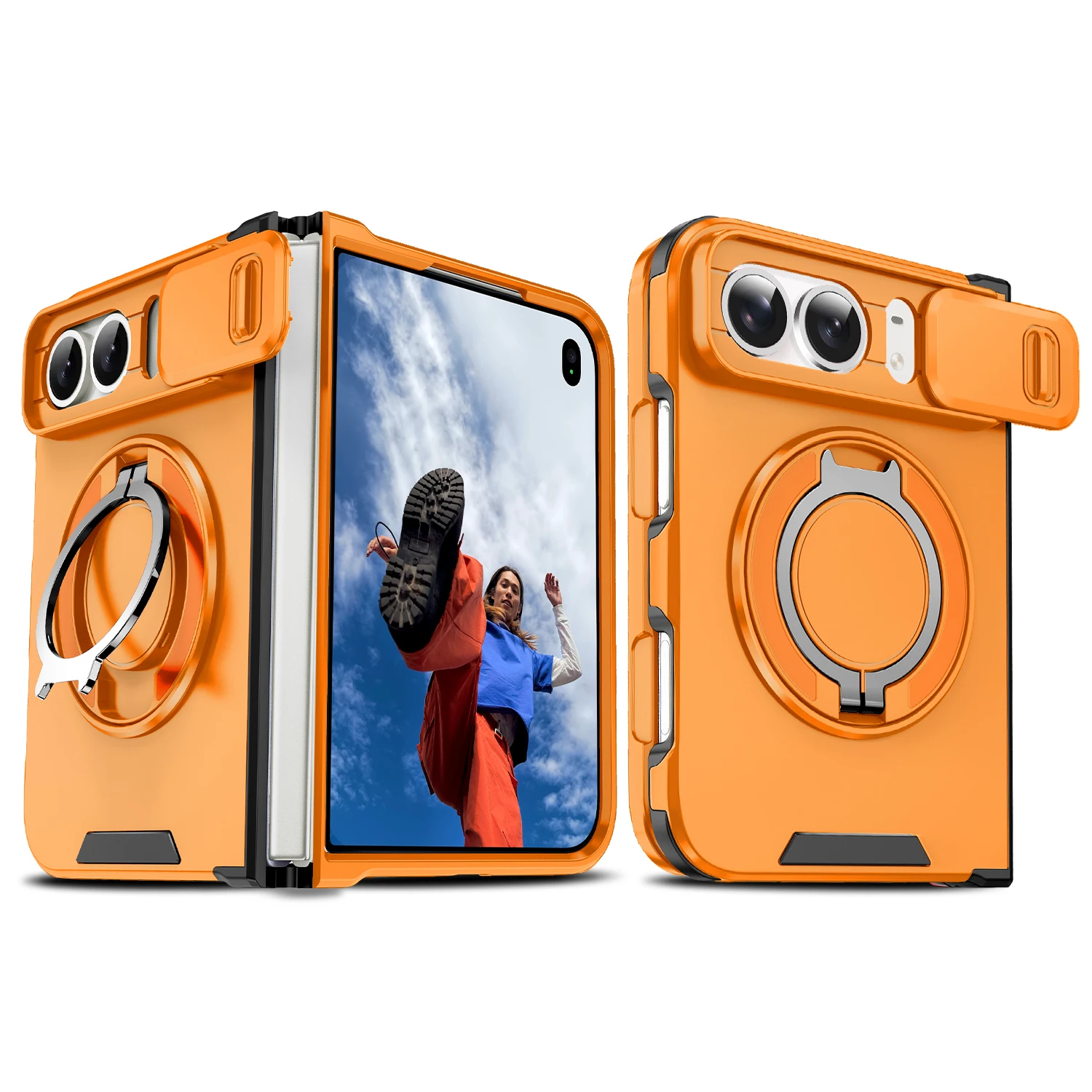 Elegant Solid Color Stand Matte Fold Magnetic Phone Case with Lens Protection - Shockproof and Durable Cover