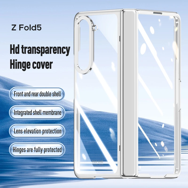 

For Samsung Galaxy Z Fold 5 Case Transparent Electroplated With Tempered Film Folding Hinge Shockproof Protective Hard Cover