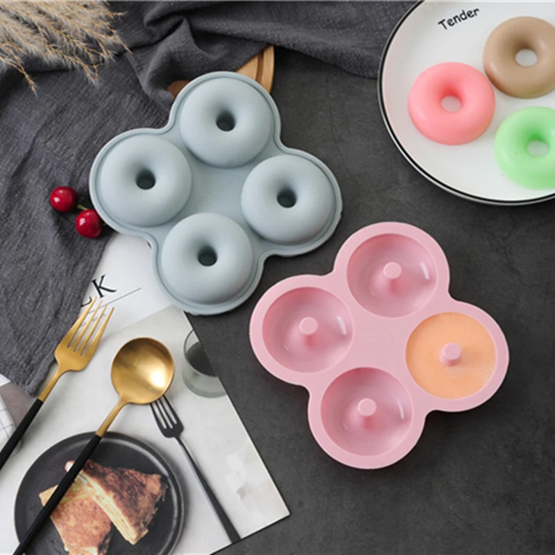 4 Cavity Donut Creative Cake Silicone Mold Home Kitchen Baking tray Cake Silicone Molds Cooking Bakeware Bake Tools Moulds brush