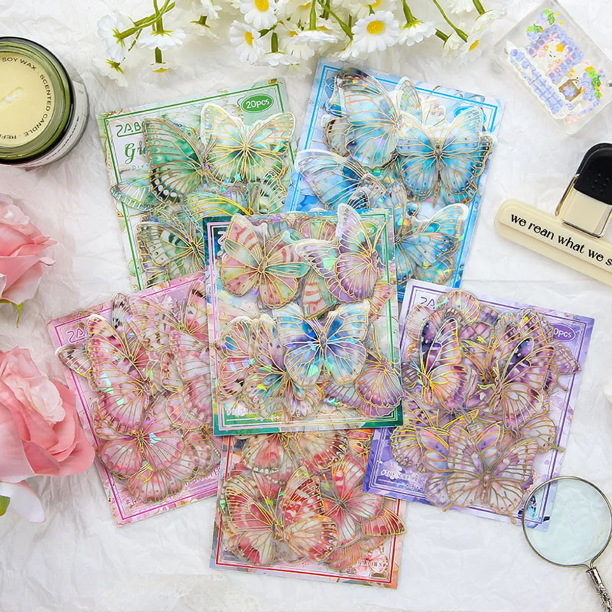 20 Colored Butterfly Stickers Shining Gloss Self Adhesive Irregular Shape Disposable Used for Scrapbook and Craft DIY butterfly stickers