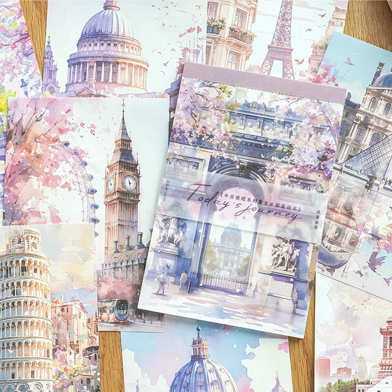 30 pcs Landscape material paper Decorative Diary Album Scrapbooking material Background paper junk journal supplies