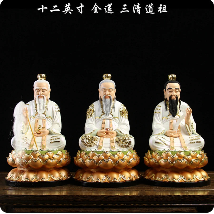 

3PCS A set HOME shrine Temple protection Taoism Buddhism SAN QING ZU SHI Gods Buddha # TAI SHANG LAOJUN LIG BAO YUANSHI statue