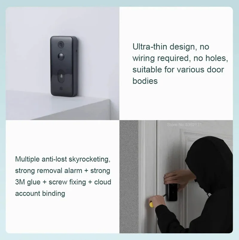 80% New XIAOMI Smart Video Doorbell 2 AI Remote Monitor HD Infrared Night Vision Motion Detection Two-Way Video Doorbell