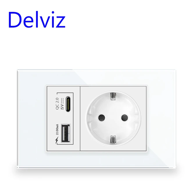 Delviz Typ C USB Steckdose, Mit 2A USB Ports, Elektrische steckdose, 120mm  * 72mm Kristall glas Panel, Europa 16A Steckdose - AliExpress