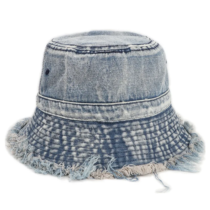 Classic Blue Denim Bucket Hat Trendy Washed Distressed Casual Basin Hats  Breathable Fisherman For Women - Temu Bahrain