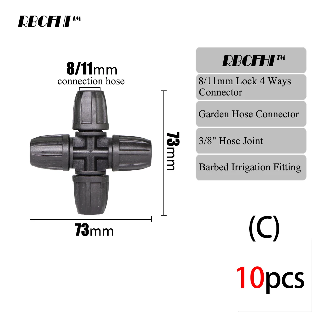 10pcs Garden 3/8" To 1/4" Hose Connector 8/11 To 4/7mm Barbed Lock Tee Straight Elbow End Plugs Pipe Adapter Irrigator Fitting 5