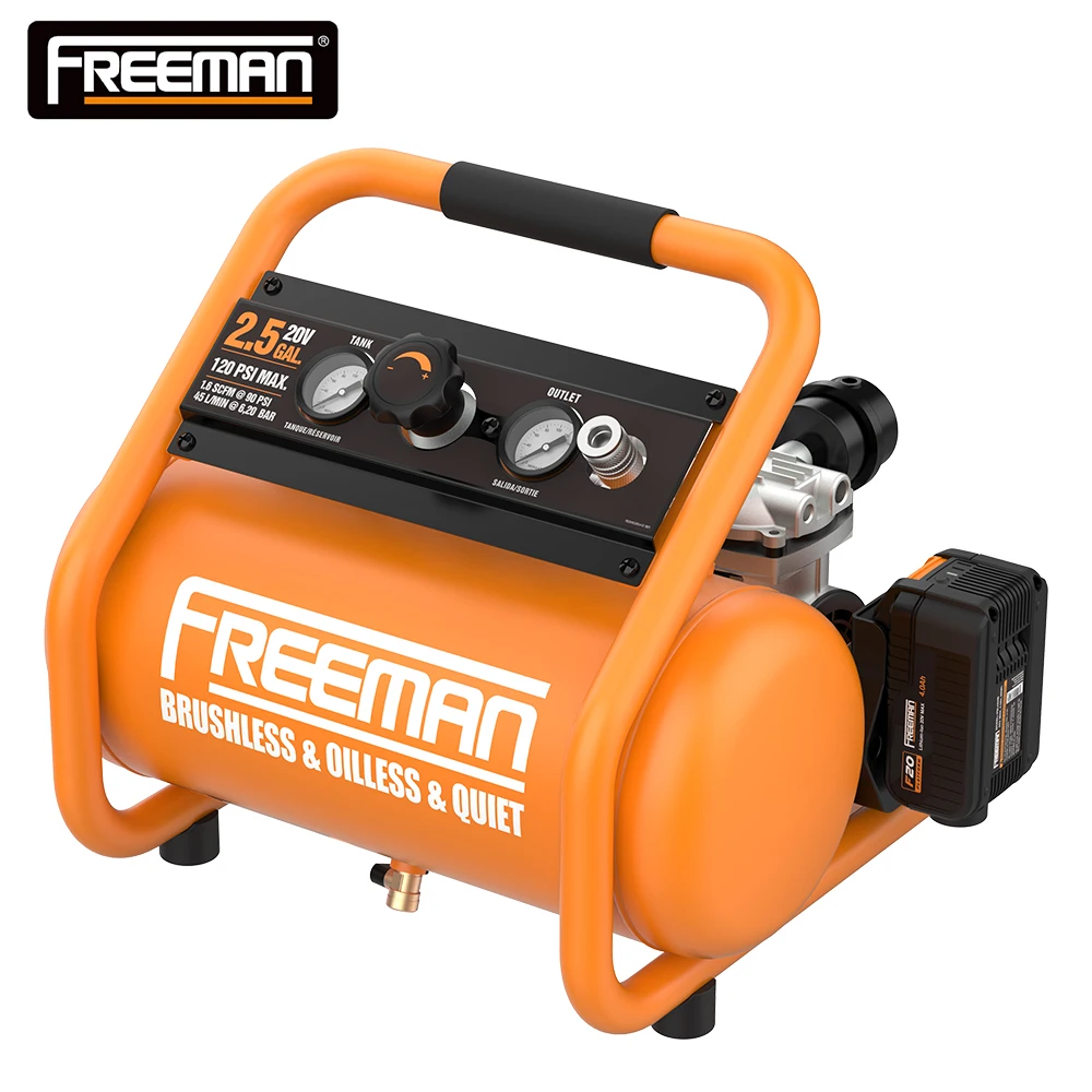 Freeman Home Use 10 Litre 500W 2/3 Silent Oil Free 20V 8 Bar Portable Cordless Car Paint Brush Air Compressor for Spray Paint