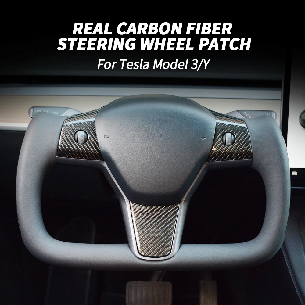 

Real Carbon Fiber Steering Wheel Protective Frame Patch Trim For Tesla Model 3 Model Y 2017-2023 Car Interior Cover Accessories