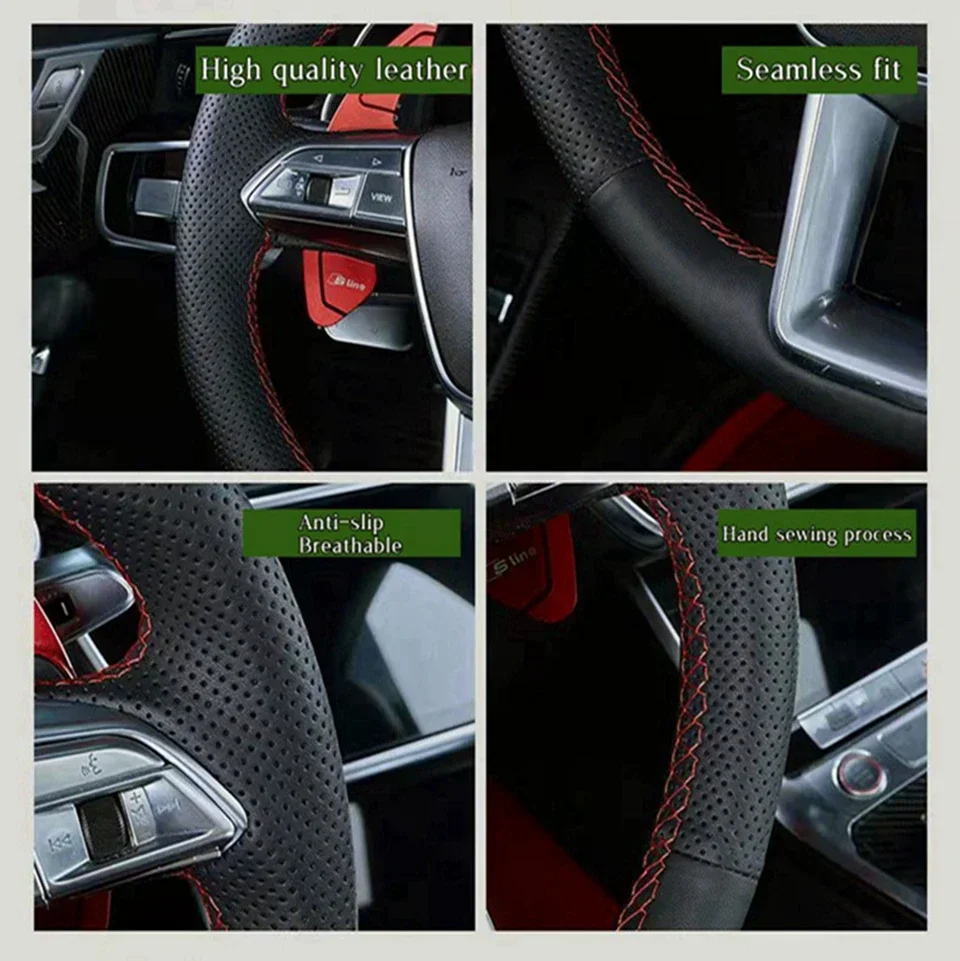 Kundenspezifische Auto-Lenkradabdeckung, handgenähtes schwarzes Leder für Honda CR V CRV 2012–2016, Auto-Innenzubehör, Lenkfolie – Detail 4