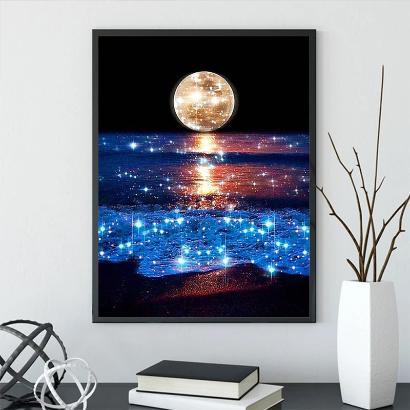 DIY 5D Diamond Painting Landscape Moon Night Tree Sea Cross Stitch Kit Full Drill Embroidery Mosaic Art Picture Wall Home Decor