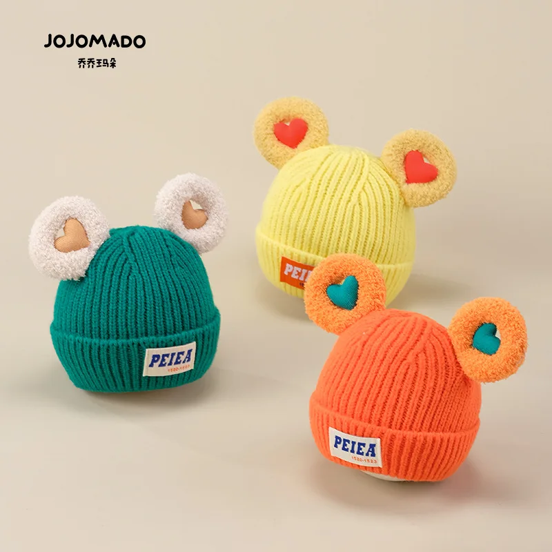 

1-3Y Cute Bear Crochet Baby Hat Soft Pompom Infant Girl Boys Cap Beanie Solid Winter Kids Knitted Warm Ear Protection Bonnet Hat