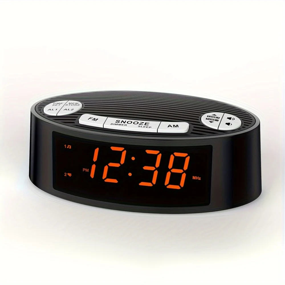 

1PCS AM/FM Alarm Clock Radio with Dual Alarm Sleep Timer & Snooze Functions Orange LED Display 4-Level Dimming Option for Party