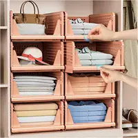 5 Pack Folding Closet Organizers Storage Box, Stackable Plastic Storage Basket, Closet Organizers and Storage Drawer Shelf Stora 1