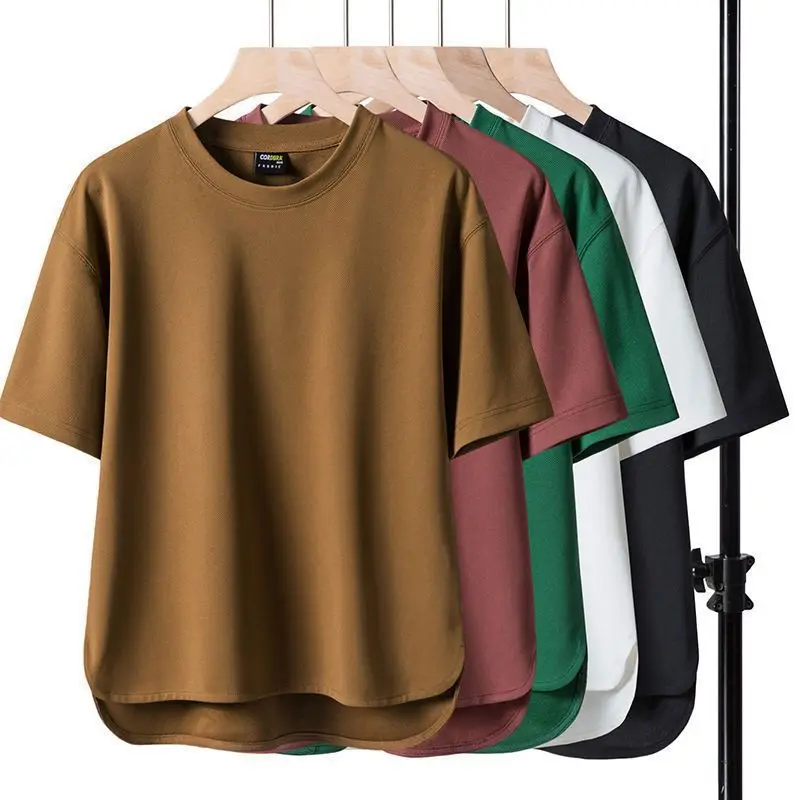 Loose Fit round Neck Short Sleeve T-Shirt Men's Summer New Style Solid Color Crew Neck Pullover Casual Top for Youth