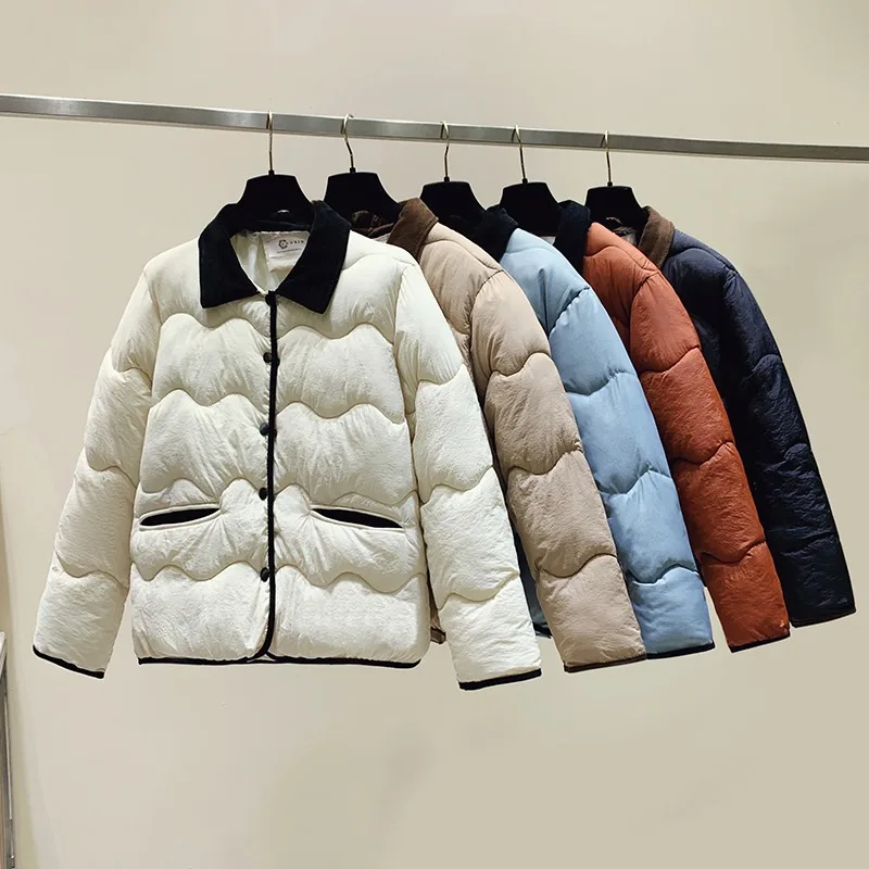 

Contrast Color Chic Loose Jackets Corduroy For Women 2024Parkas Fashion Pockets Coat Single Breasted Casual Female Parka Outwear