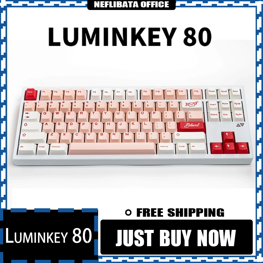 

Механическая клавиатура Luminkey 80, полностью алюминиевая, с тремя режимами, 2,4g, Bluetooth, беспроводная, 80%, 88 клавиш, игровая, строительная, офисная, мужская, подарок